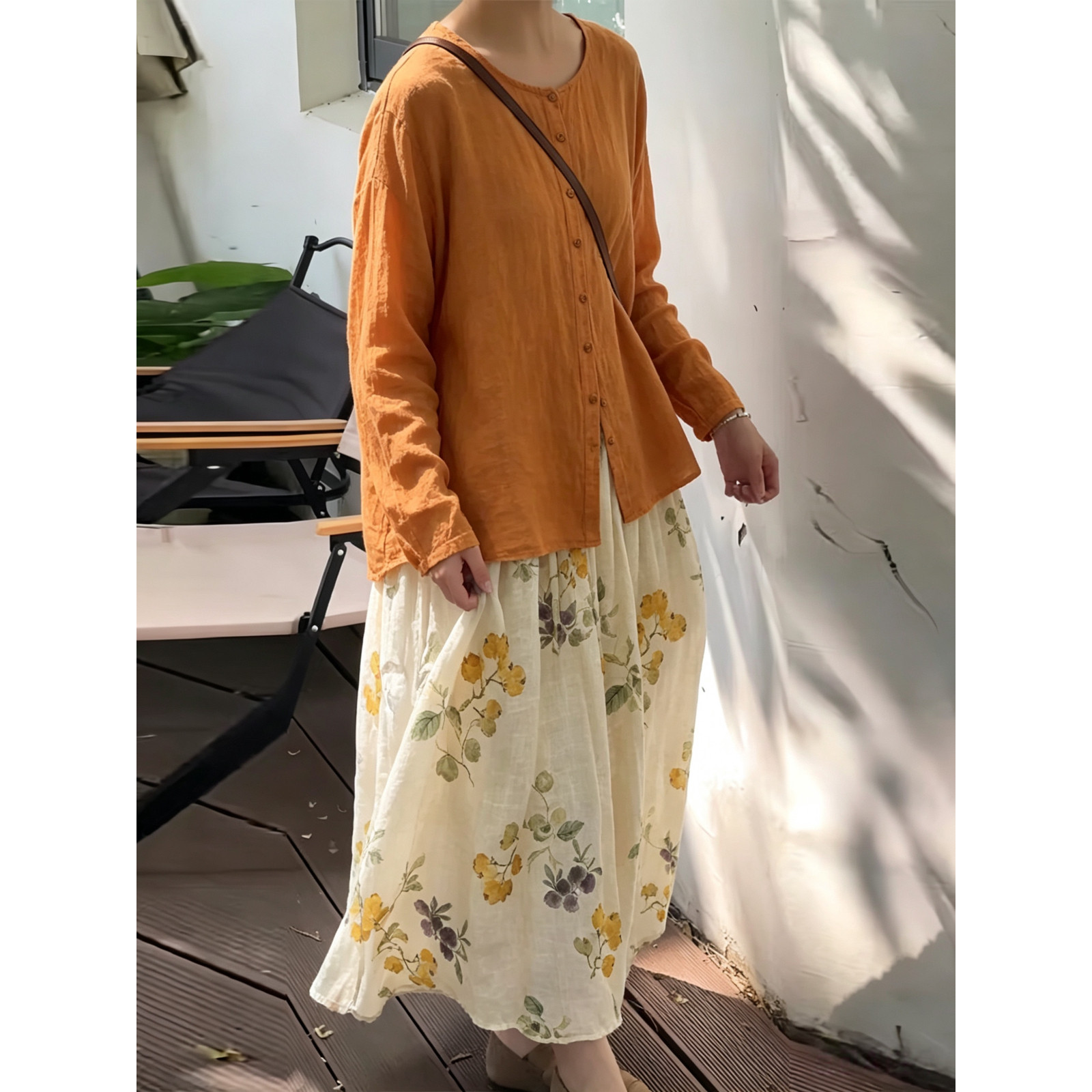 新款复古莫奈风秀款高定小众设计亚麻显瘦半身裙半身裙26156JKC