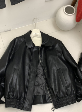 特价简约大牌欧版宽松百搭pu显瘦白鸭绒皮质保暖羽绒服外套8676