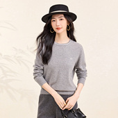 春竹100%纯羊绒秋冬新款 圆领字母绣标洋气保暖毛衣女高品质羊绒衫