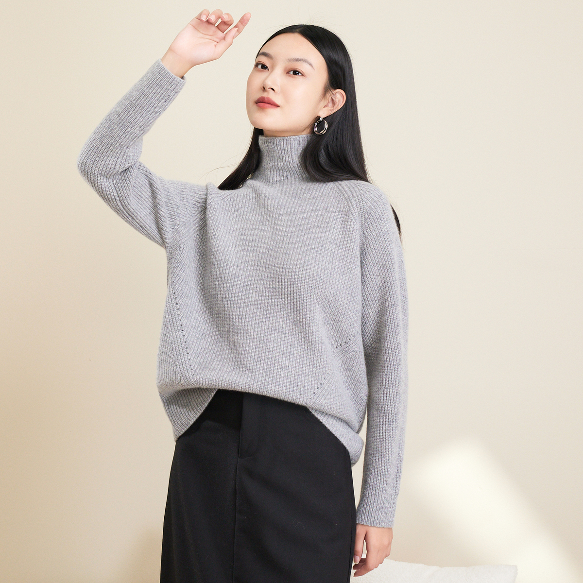 春竹100%山羊绒秋冬高领毛衣