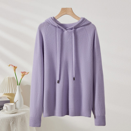 绵羊毛套头连帽卫衣针织衫