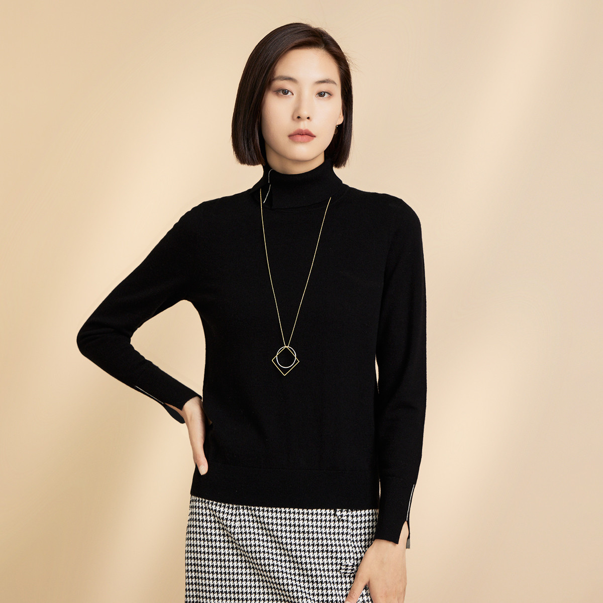 纯色毛衣春竹百搭高领