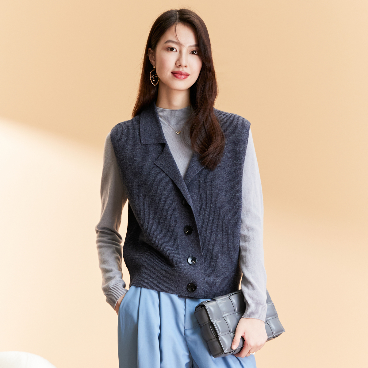 春竹100%羊毛秋冬纯色马甲