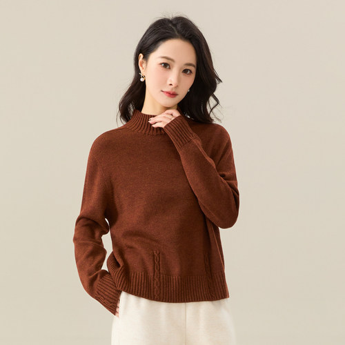 【清仓秒杀】春竹25秋冬新款羊毛混纺厚款保暖针织衫半高领女毛衣
