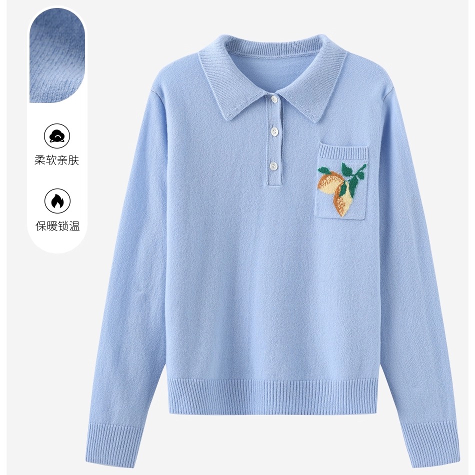春竹秋冬新款100%山羊绒保暖毛衣开衫外套气质显瘦POLO领羊绒衫女