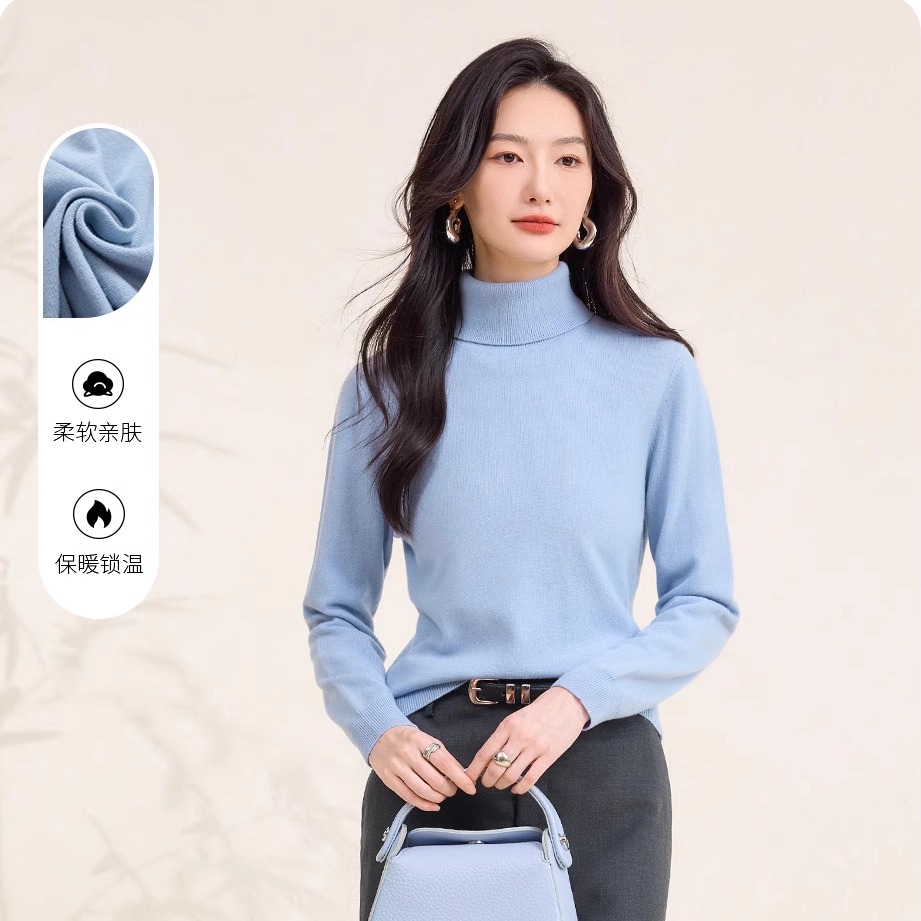 春竹25秋冬新款100%绵羊毛两翻领洋气减龄高级感保暖内搭女羊毛衫