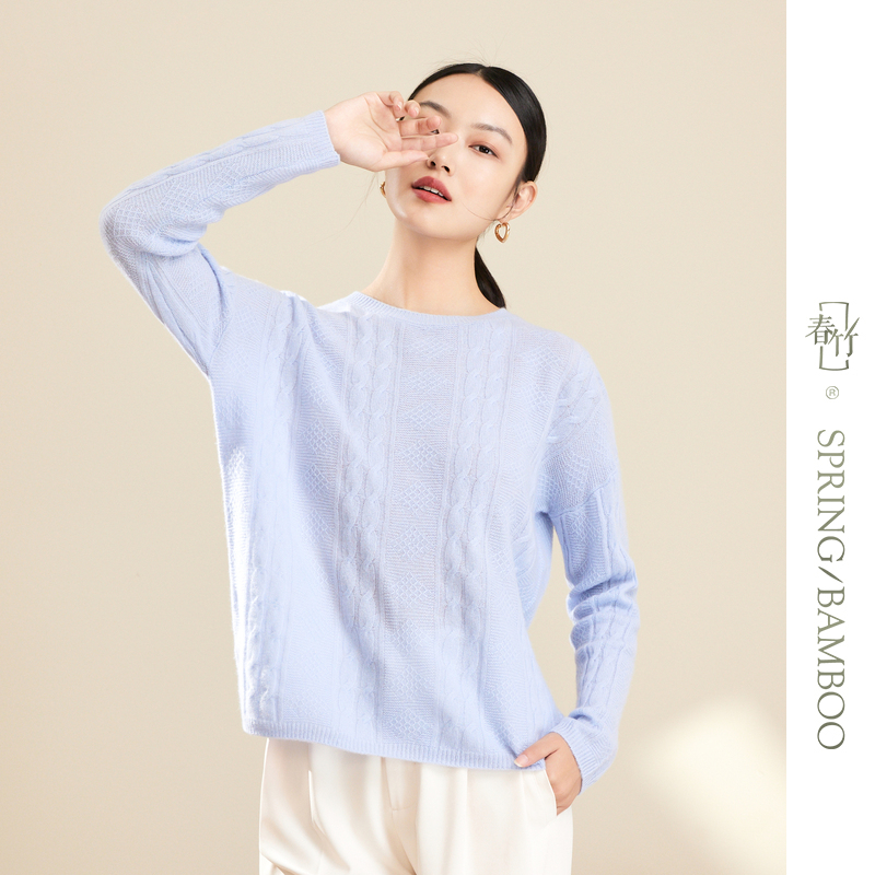 春竹秋冬2025新款100%山羊绒保暖毛衣打底针织舒适亲肤圆领羊绒衫