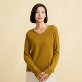 打底衫 女针织衫 天衣无缝 春竹秋冬100%羊毛一线成衣V领羊毛衫