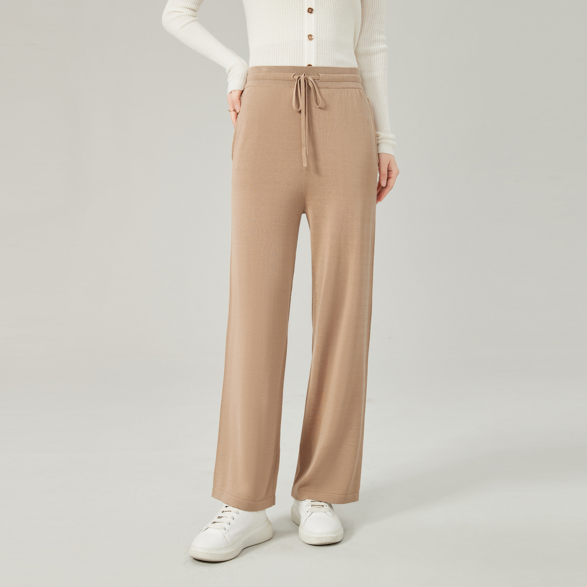 春竹含桑蚕丝春季新款莱赛尔针织阔腿裤休闲裤薄款长裤百搭女裤子