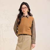 马甲女 圆领绞花针织背心保暖叠穿无袖 纯羊毛 春竹2025秋冬新款