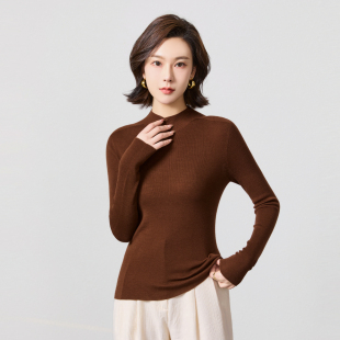 精纺杨子纱 减龄针织打底衫 春竹秋季 100%羊毛半高领修身 女 新款