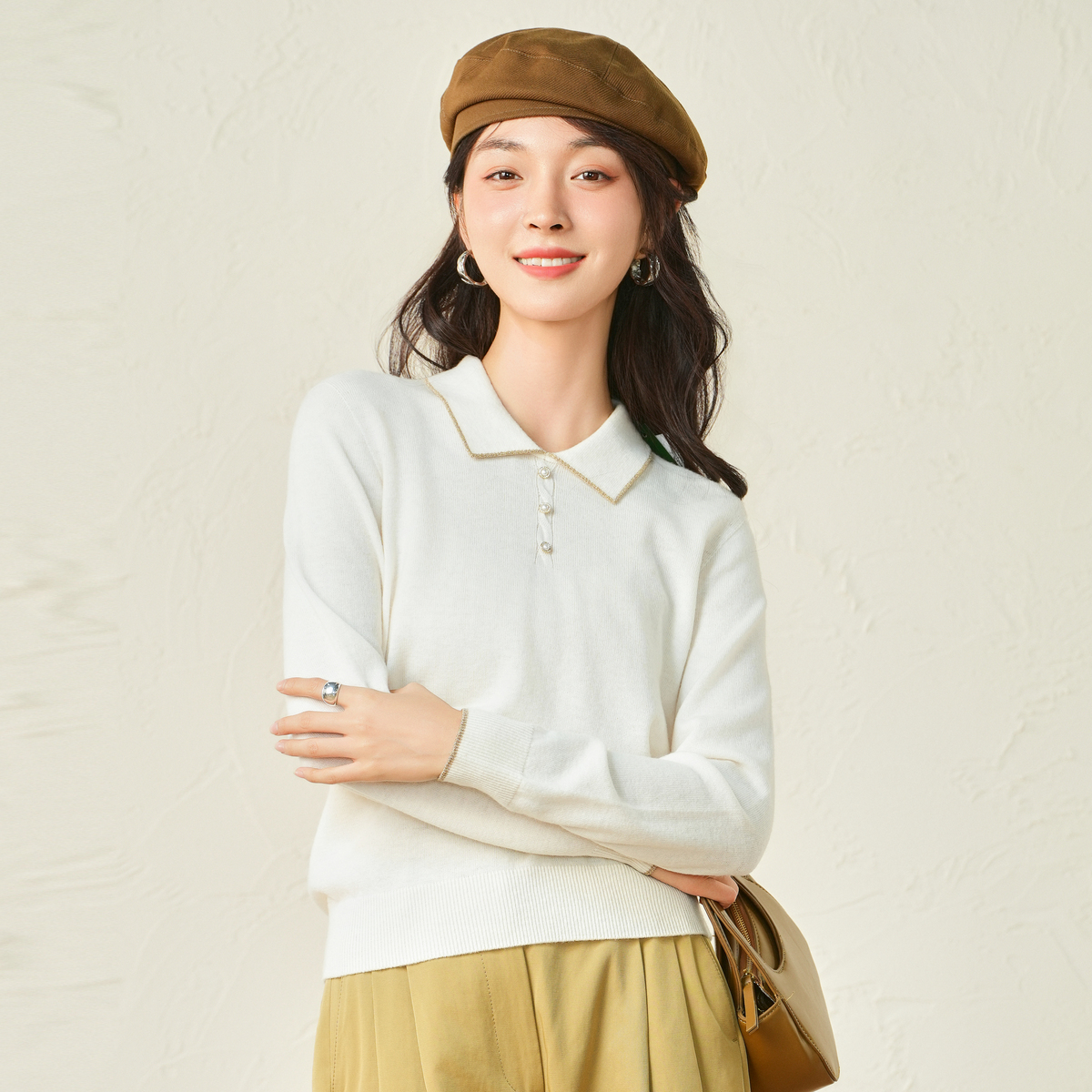 时尚新款100%羊毛针织衫套头翻领