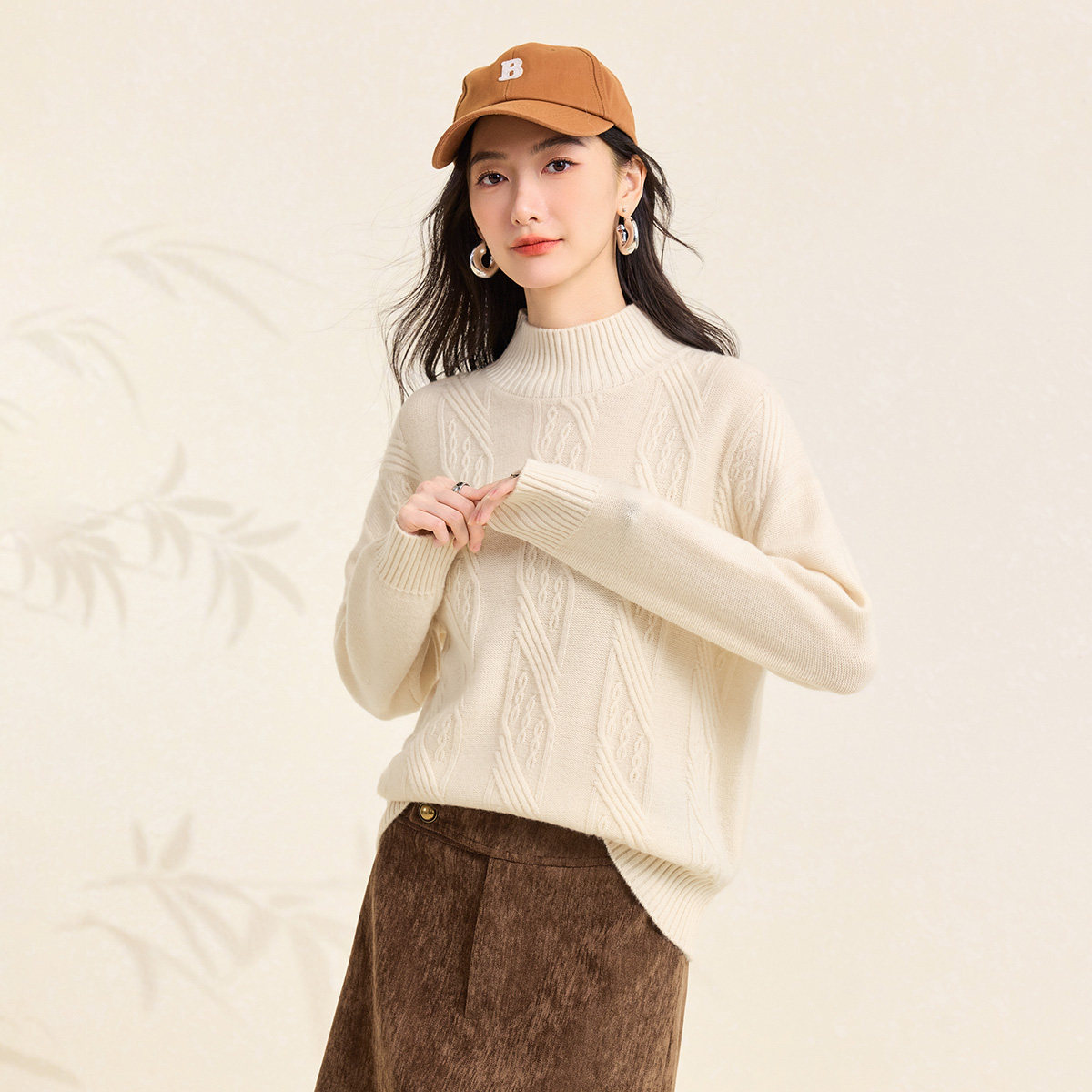 春竹加厚100%绵羊毛26秋冬新款半高领慵懒风减龄保暖毛衣女羊毛衫
