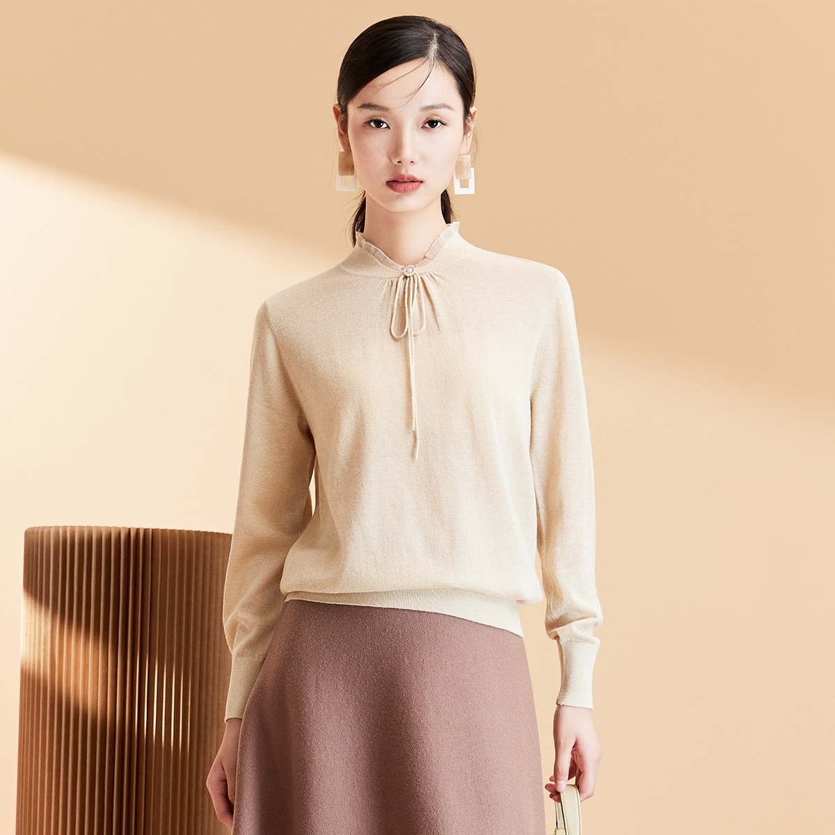 春竹2025秋冬新款100%绵羊毛半高领羊毛衫百搭针织套衫打底上衣女