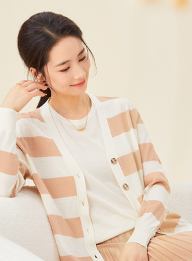 春竹2025新款商场同款春季新款V领条纹卡通兔子毛针织开衫WSI2310