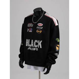 特大码300斤水洗做旧美式球服卫衣男女ins高街hiphop外套机车上衣