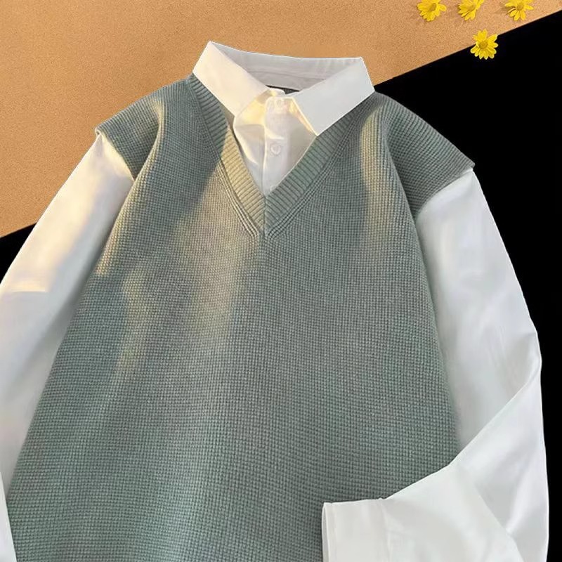 特大码300斤假两件针织衬衫男