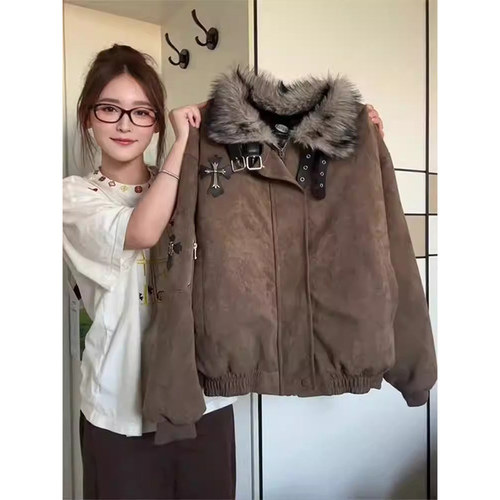 300斤廓形毛领座山雕棉服外套潮