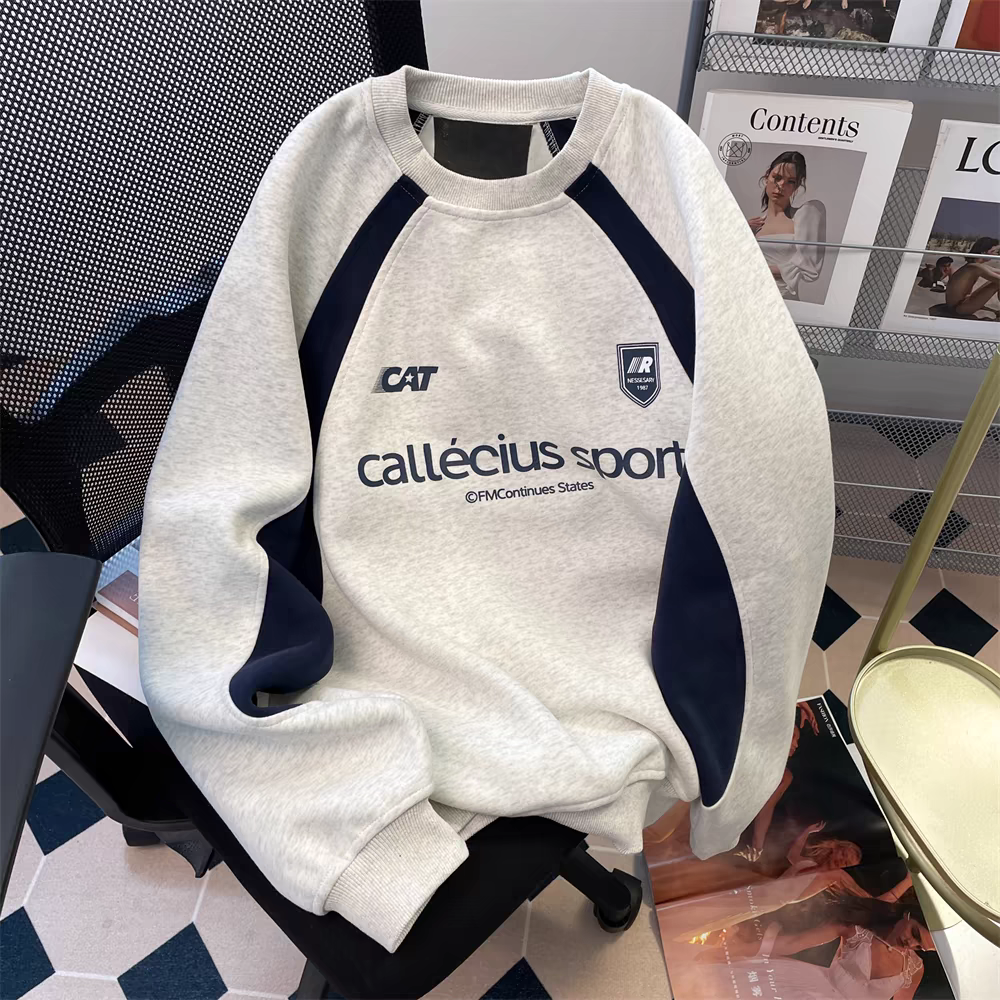 大码300斤美式休闲拼接撞色卫衣