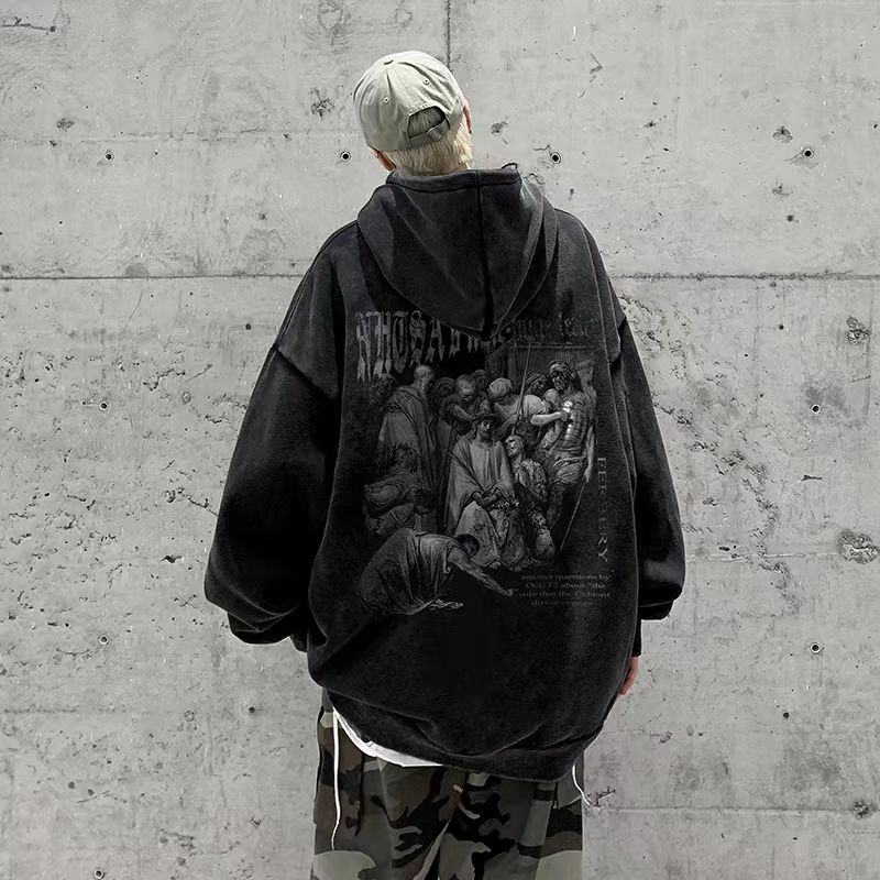 thumbnail for Oversize 300 pound American retro hooded sweatshirt men's ins trendy brand autumn and winter European and American heavy suede jacket