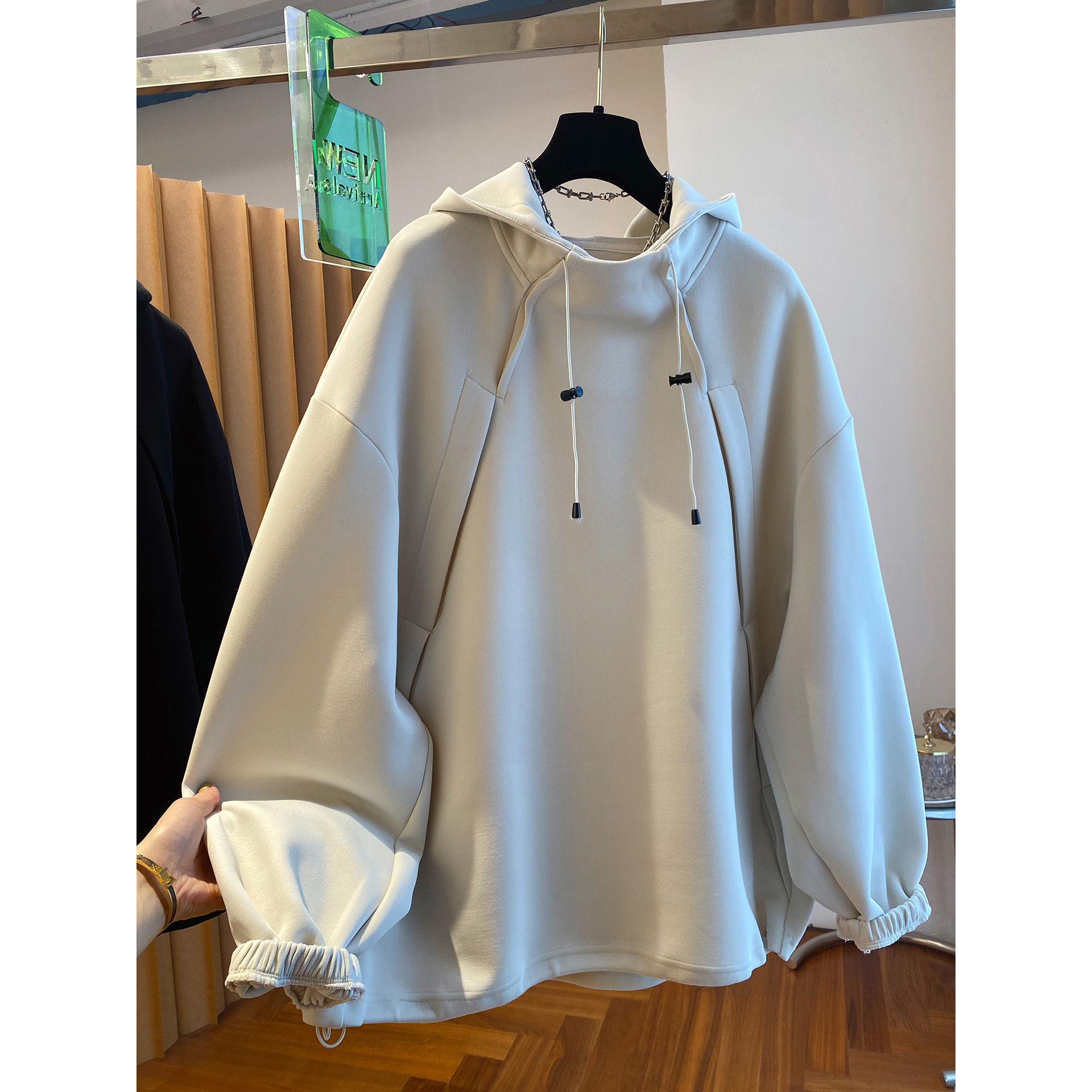 大码300斤连帽卫衣男女宽松抽绳