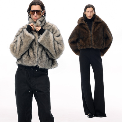 立领短款环保皮草超显瘦毛毛上衣