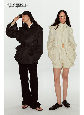 ISSIofficial*力量阔型多穿法亚麻打揽设计风衣夹克立领拉链外套