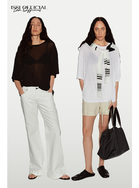 ISSIofficial*原创雾感微透设计针织短袖罩衫女夏季圆领休闲上衣