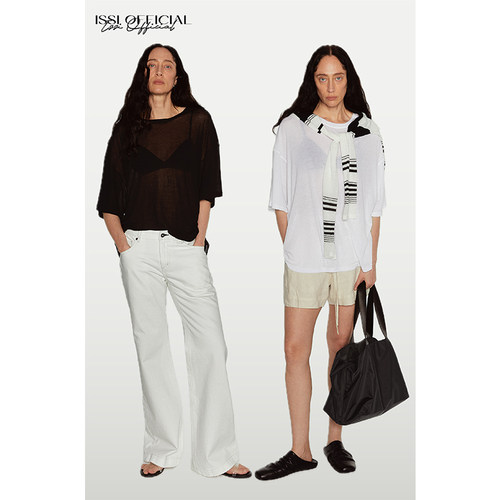 ISSIofficial微透针织短袖罩衫