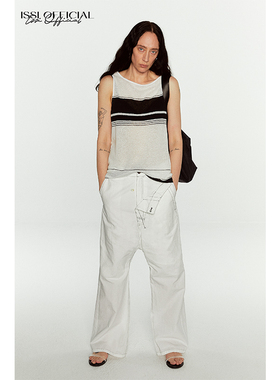 ISSIofficial*百搭休闲条纹撞色船领毛织背心新款宽松无袖上衣