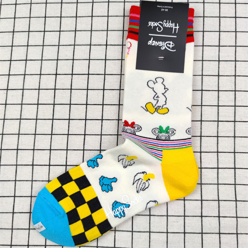 happysocks女袜迪士尼联名系列彩色提花米奇图案纯棉中高筒袜子