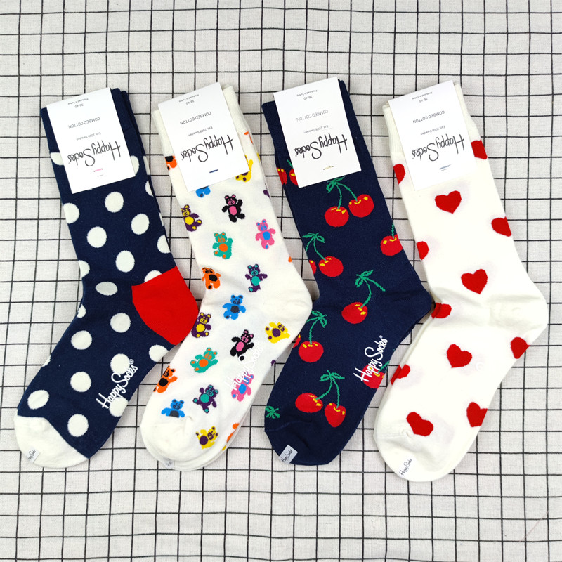 happysocks袜子女经典爆款系列瑞典潮牌纯棉中高筒ins潮美腿女袜