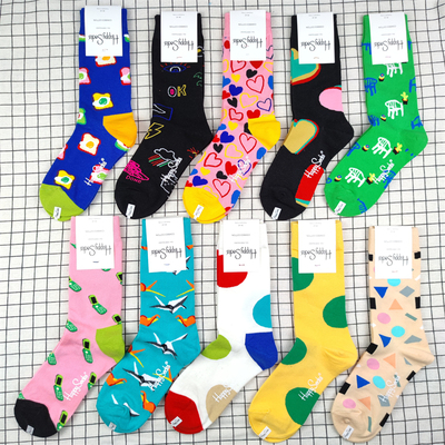 happysocks袜女欧美潮牌网红明星同款纯棉中筒袜ins潮快乐女长袜