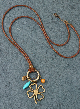 复古时尚项链小草挂件四叶草