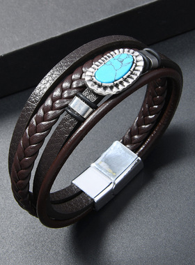 欧美复古手链浅蓝色镶嵌装饰