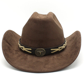 西部牛仔礼帽仿麂皮绒翘边礼帽民族风新疆蒙古帽子 Cowboy Hat