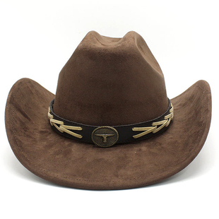 西部牛仔礼帽仿麂皮绒翘边礼帽民族风新疆蒙古帽子 Cowboy Hat