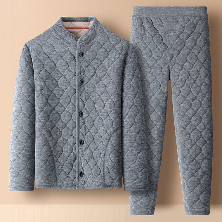 【珊瑚绒三层夹棉】秋冬季男女家居服套装中老年睡衣加绒加厚保暖