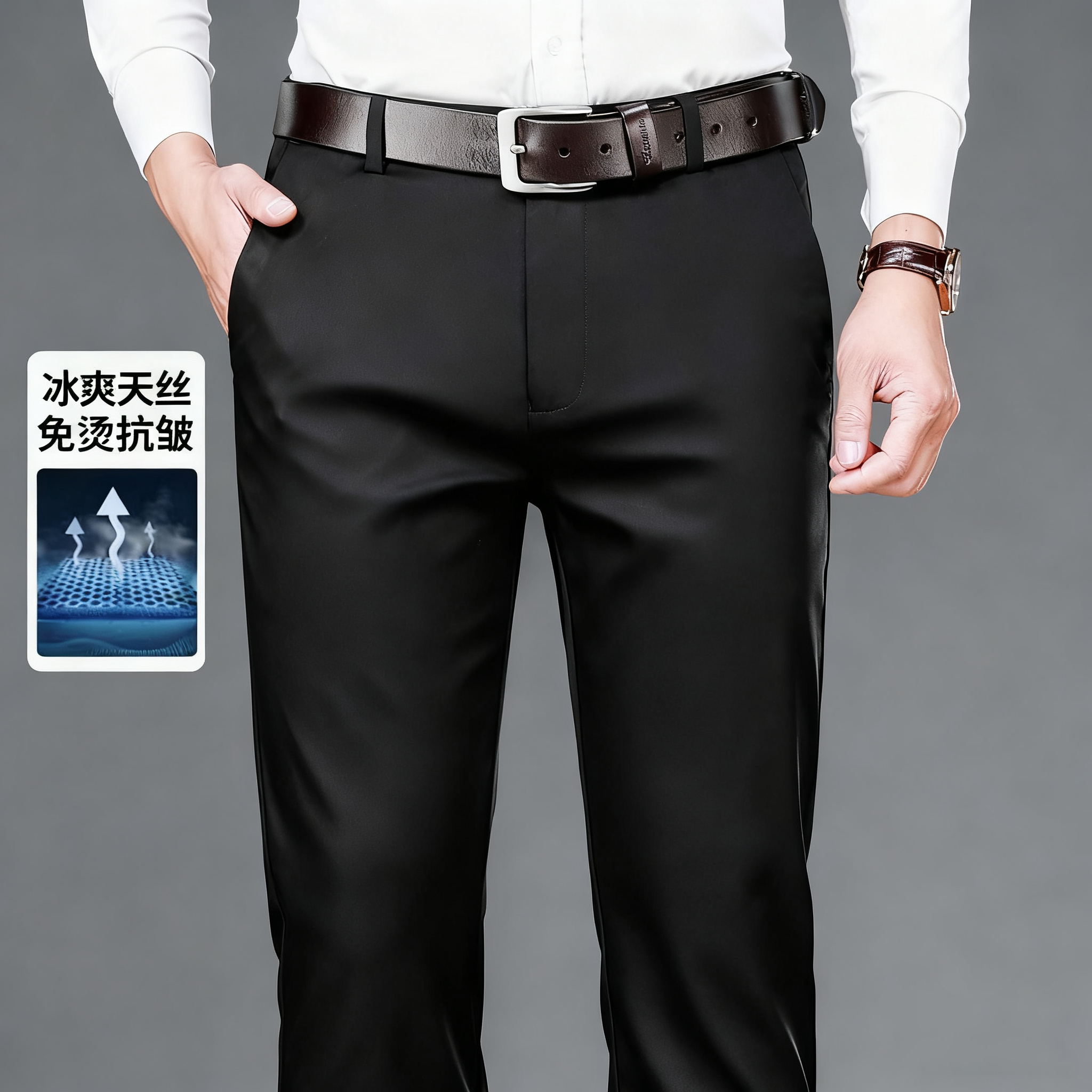 【天丝莱赛尔】休闲裤男士抗皱商务西裤中年直筒薄款长裤垂顺舒适