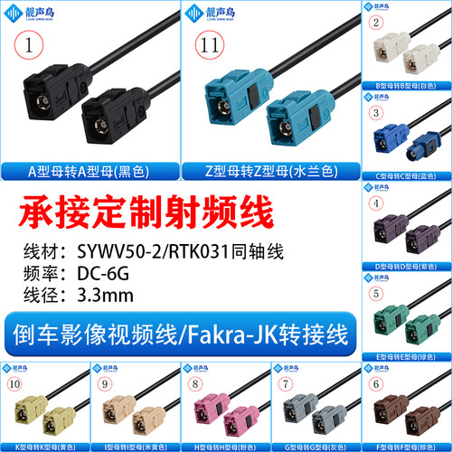 FAKRA-JK直母转直母倒车摄像视频线转接线SYWV50-2/RTK031同轴线