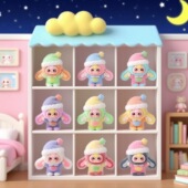 植绒睡帽兔娃萌粒摆件卡通可爱房间卧室装 饰品潮玩公仔创意小礼品