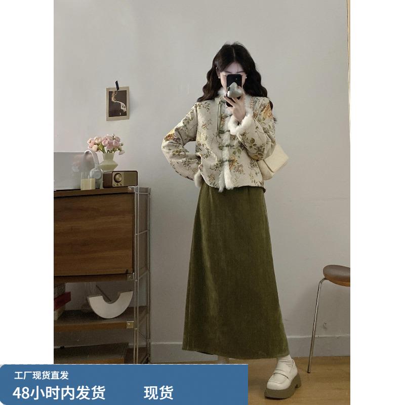 新中式改良旗袍连衣裙女装秋冬大码胖mm高级感外套独特漂亮两件套