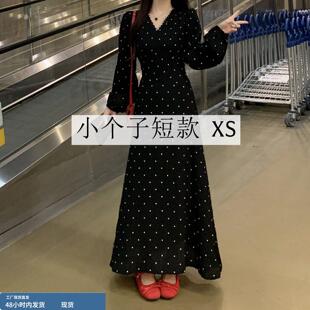 145小矮个子长袖 A字中长裙xs 连衣裙子女春秋150显高穿搭收腰法式