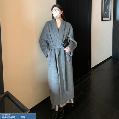 浴袍式双面羊绒呢子大衣女2025春秋新款韩系中长款翻领羊毛呢外套
