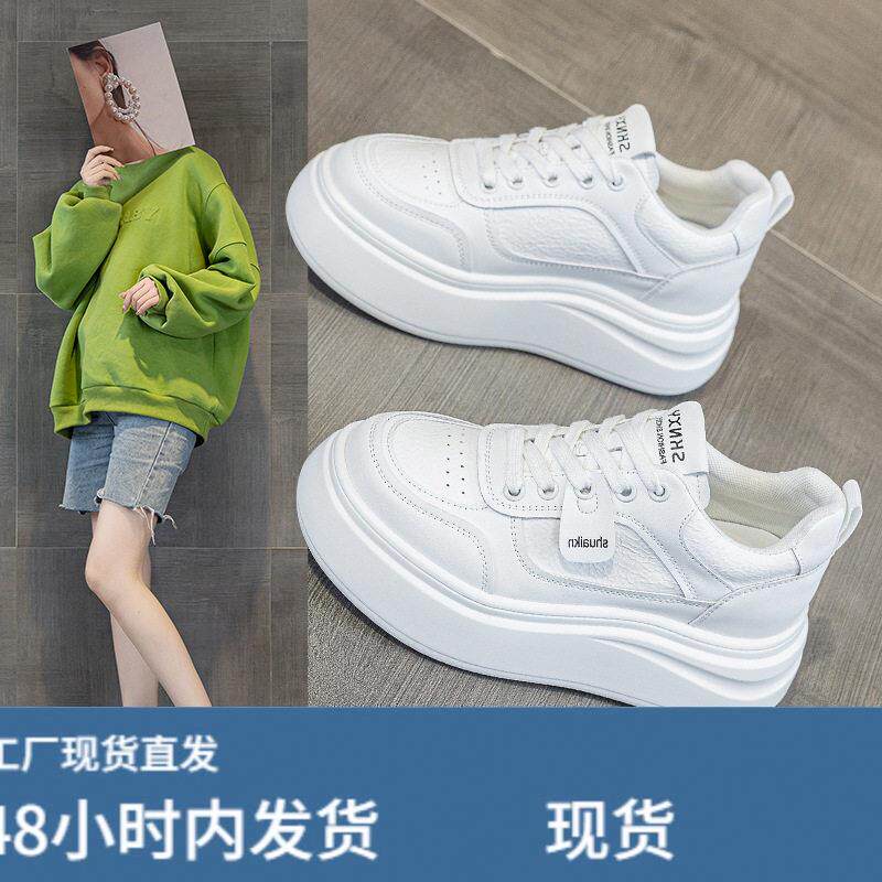 韩国明星同款2025春季新款内增高厚底休闲小白鞋系带坡跟时尚小单图片