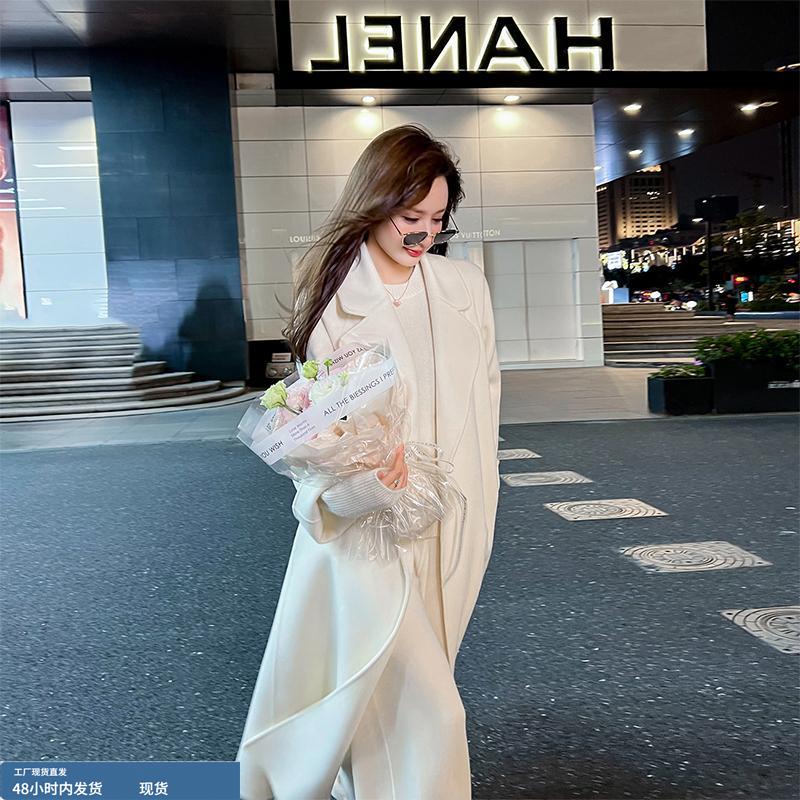 白色双面羊绒大衣女中长款2025秋冬季新款流行高端显瘦羊毛呢外套