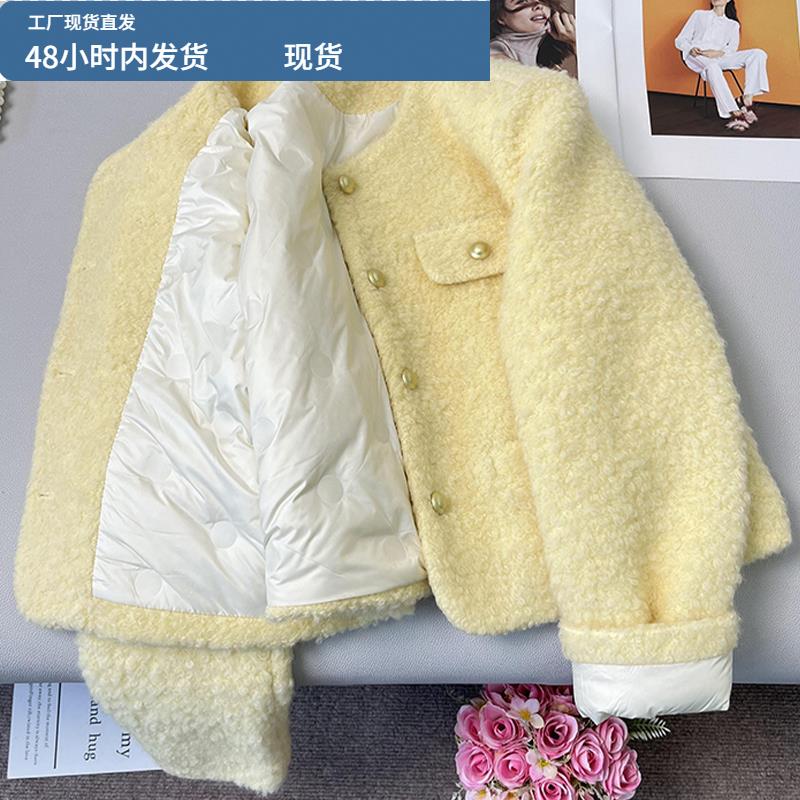 鹅黄色小香风羽绒服外套女秋冬季2025新款小个子加绒加厚短款棉服