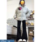 初中高中学生宽松加厚阔腿喇叭裤 新款 子 女冬季 黑色微喇加绒牛仔裤