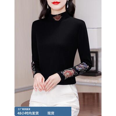 黑色半高领品牌双面德绒打底衫女士秋冬内搭可外穿高级感洋气上衣