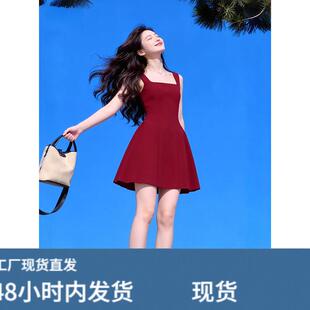 红色吊带连衣裙女夏季法式订婚礼服新娘敬酒服红裙子收腰显瘦短裙